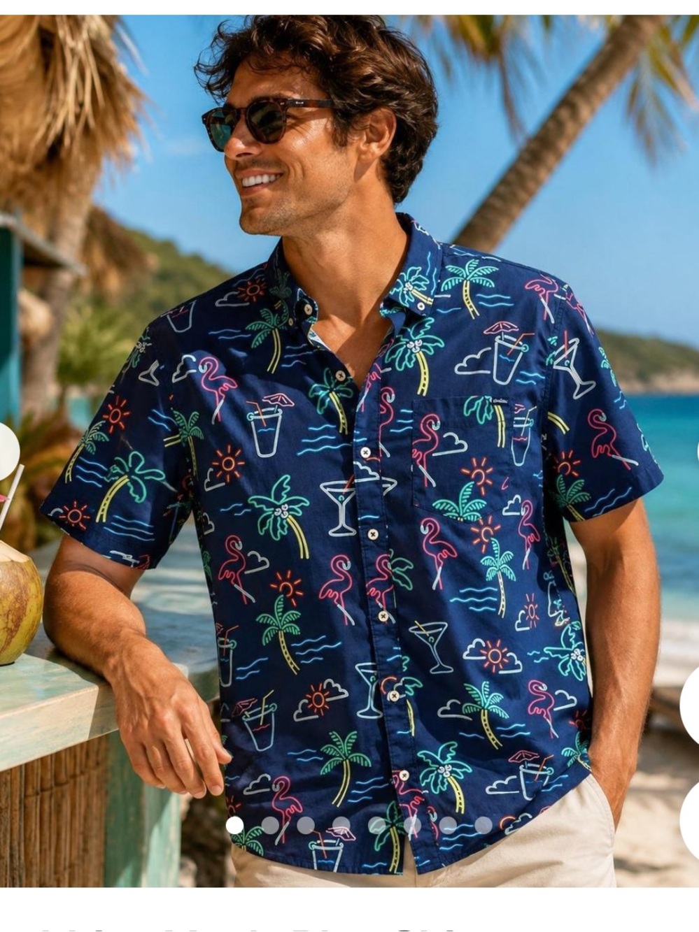 Men’s chubbies button down neon flamingo palm tree shirt